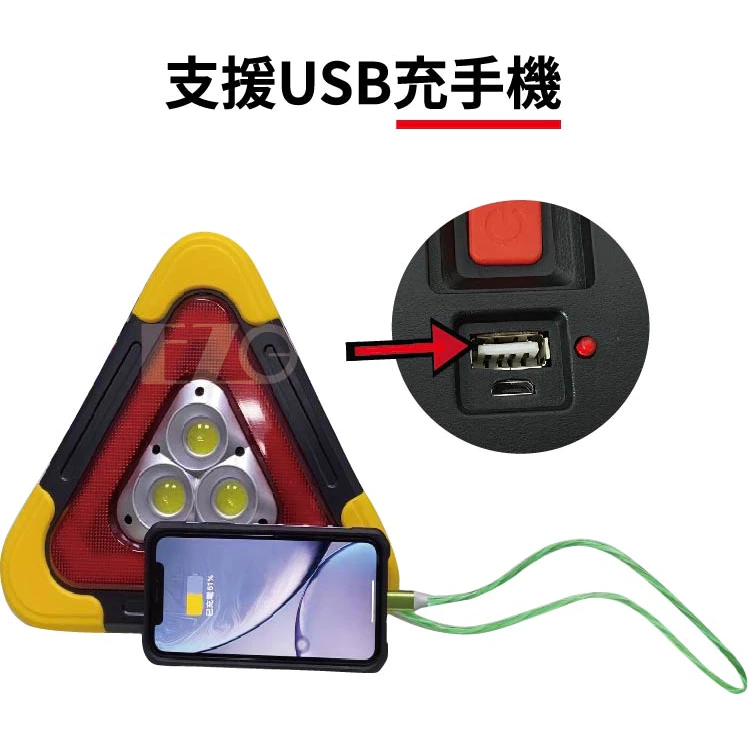 【高總裁LED 】台灣現貨 三角太陽能警示燈 故障燈 USB COB燈板 高亮 手提 防撞 落地燈固定 180度旋轉