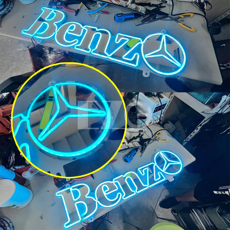 【高總裁LED 】台灣現貨 Logo 冷光標誌 12~24V 鏡面 點菸器插頭 車標燈 賓士 FUSO HINO