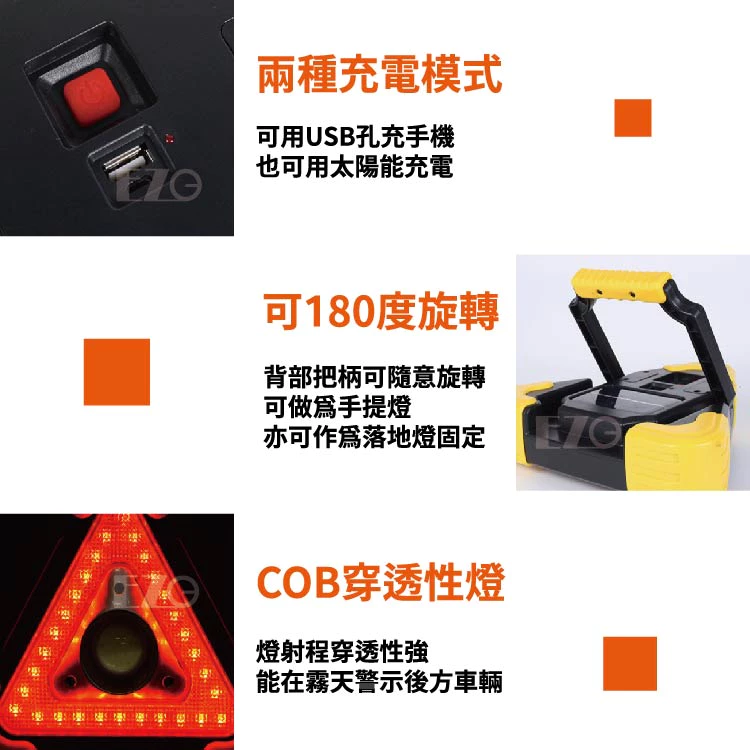 【高總裁LED 】台灣現貨 三角太陽能警示燈 故障燈 USB COB燈板 高亮 手提 防撞 落地燈固定 180度旋轉