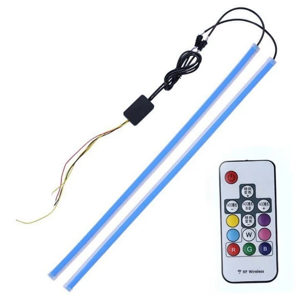 【高總裁LED】台灣現貨 LED 幻彩燈眉 一拖二 無線遙控 流水 跑馬 單色 七彩 單色變化 日行燈 高總裁LED