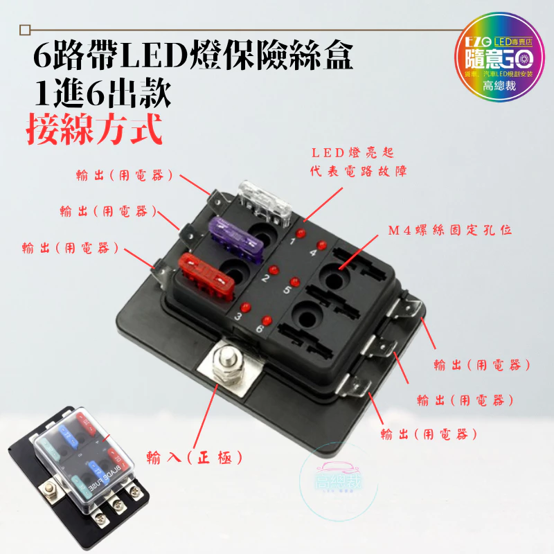 【高總裁LED】台灣現貨 4路 6路LED燈保險絲盒 不分正反 接線盒 卡車 貨車 取電器 取電盒 改裝