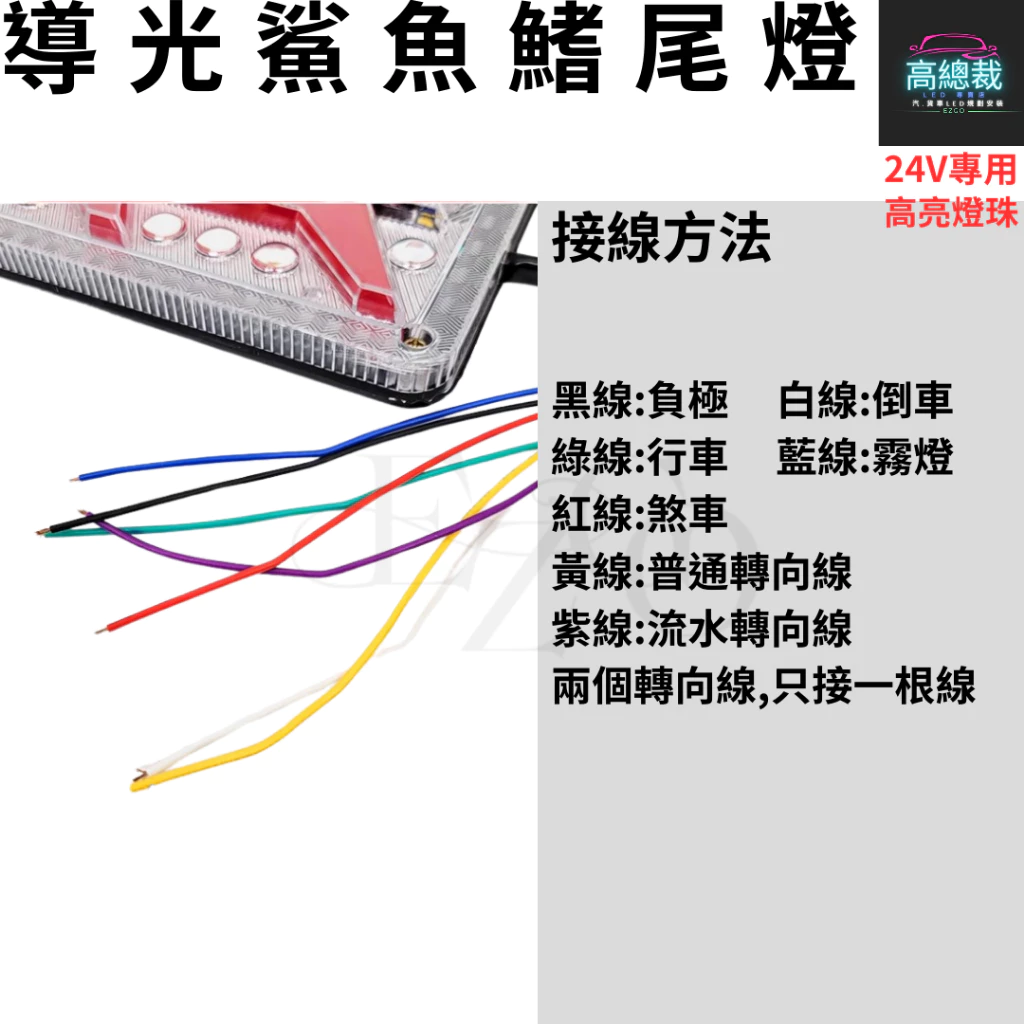 【高總裁LED】台灣現貨 導光鯊魚鰭尾燈 24V 流水方向燈 倒車燈 煞車燈 尾燈 警示燈 卡車 高總裁LED