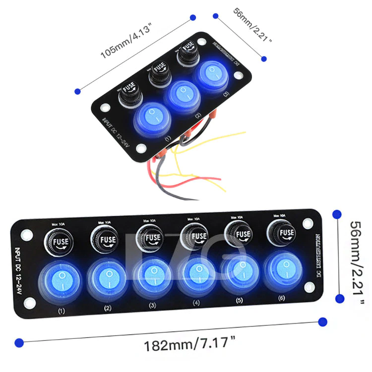 【高總裁LED 】台灣現貨 開關面板 三位組 六位組 三切 六切 防水翹板開關 12V-24V 附保險絲 10A