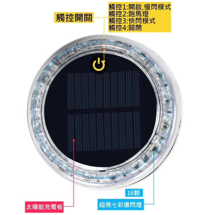【高總裁LED 】台灣現貨 第三代太陽能觸控爆閃燈 七彩警示燈 LED燈 免接線 強磁吸 防追尾 警示燈 夜間閃光