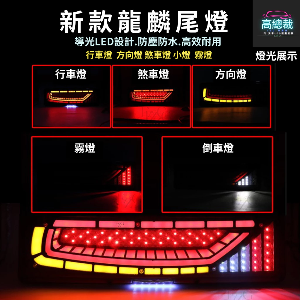 【高總裁LED 】台灣現貨 龍麟尾燈 倒車燈 煞車燈 流水方向燈 防水 12V 24V 尾燈 霧燈 行車燈