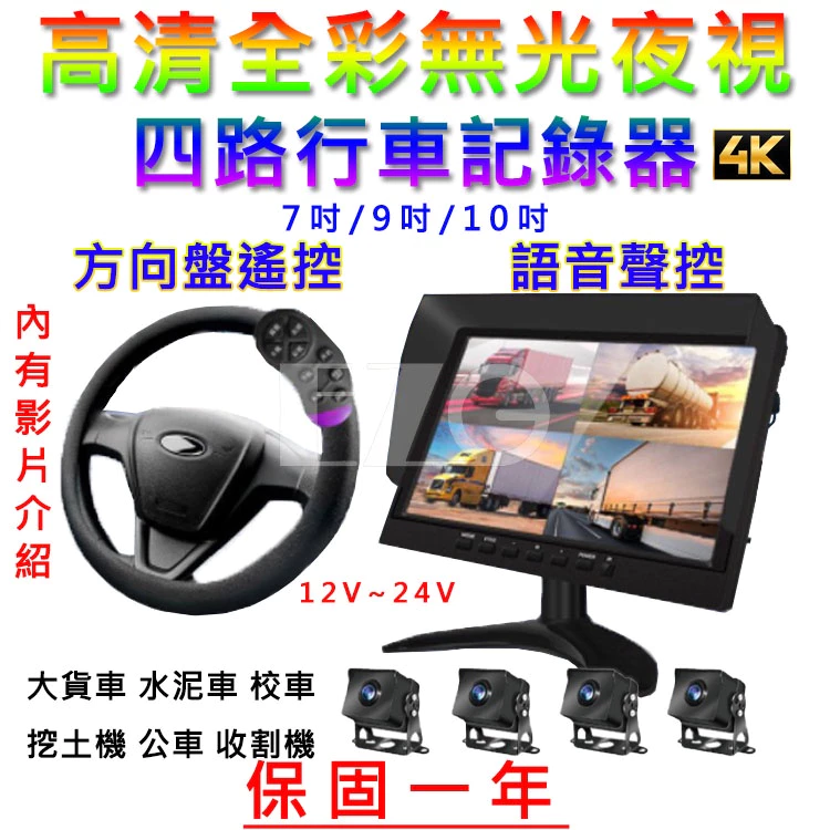 【高總裁LED 】台灣現貨 四路行車 高清全彩無光夜視記錄器 4K防水鏡頭 倒車顯影 循環錄影 大廣角 7.9.10吋