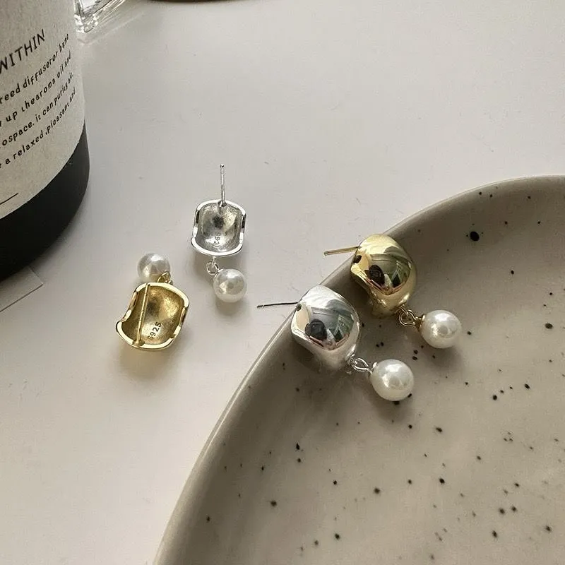 時尚造型貼耳耳環 貝珠 貼耳