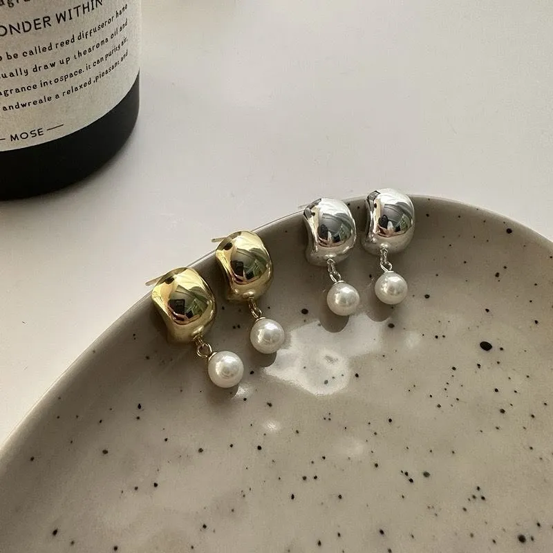 時尚造型貼耳耳環 貝珠 貼耳