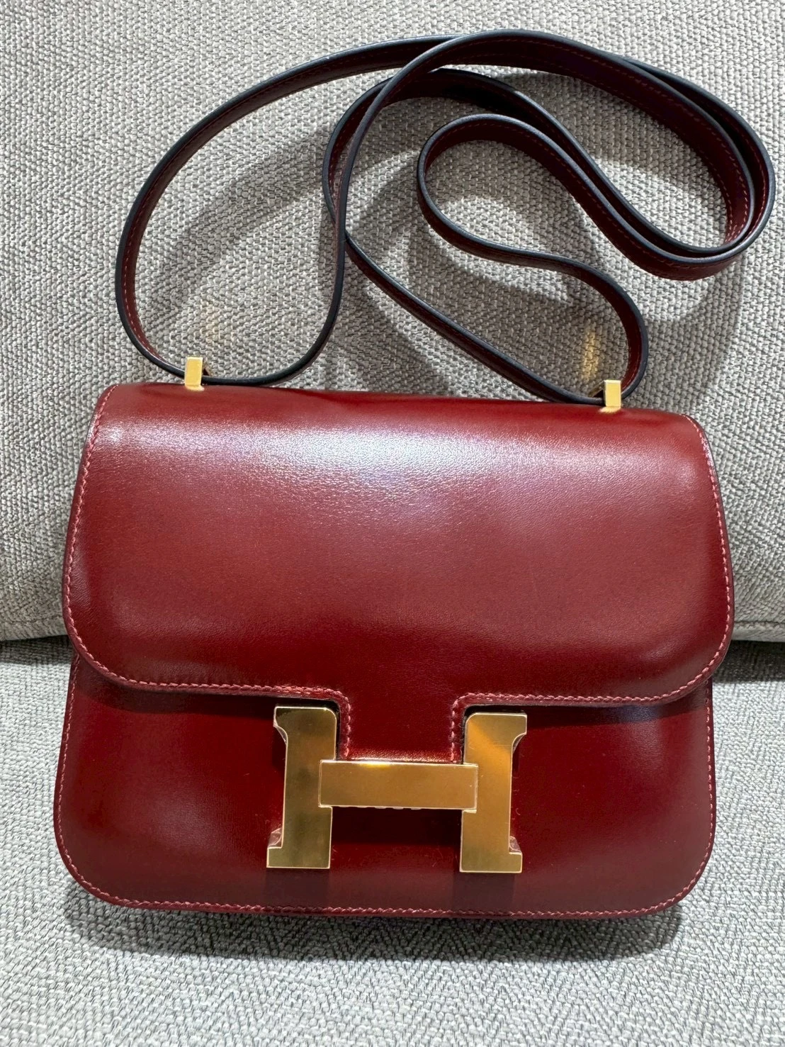HERMES CONSTANCE 19 康康包 BOX皮 酒紅色 金釦