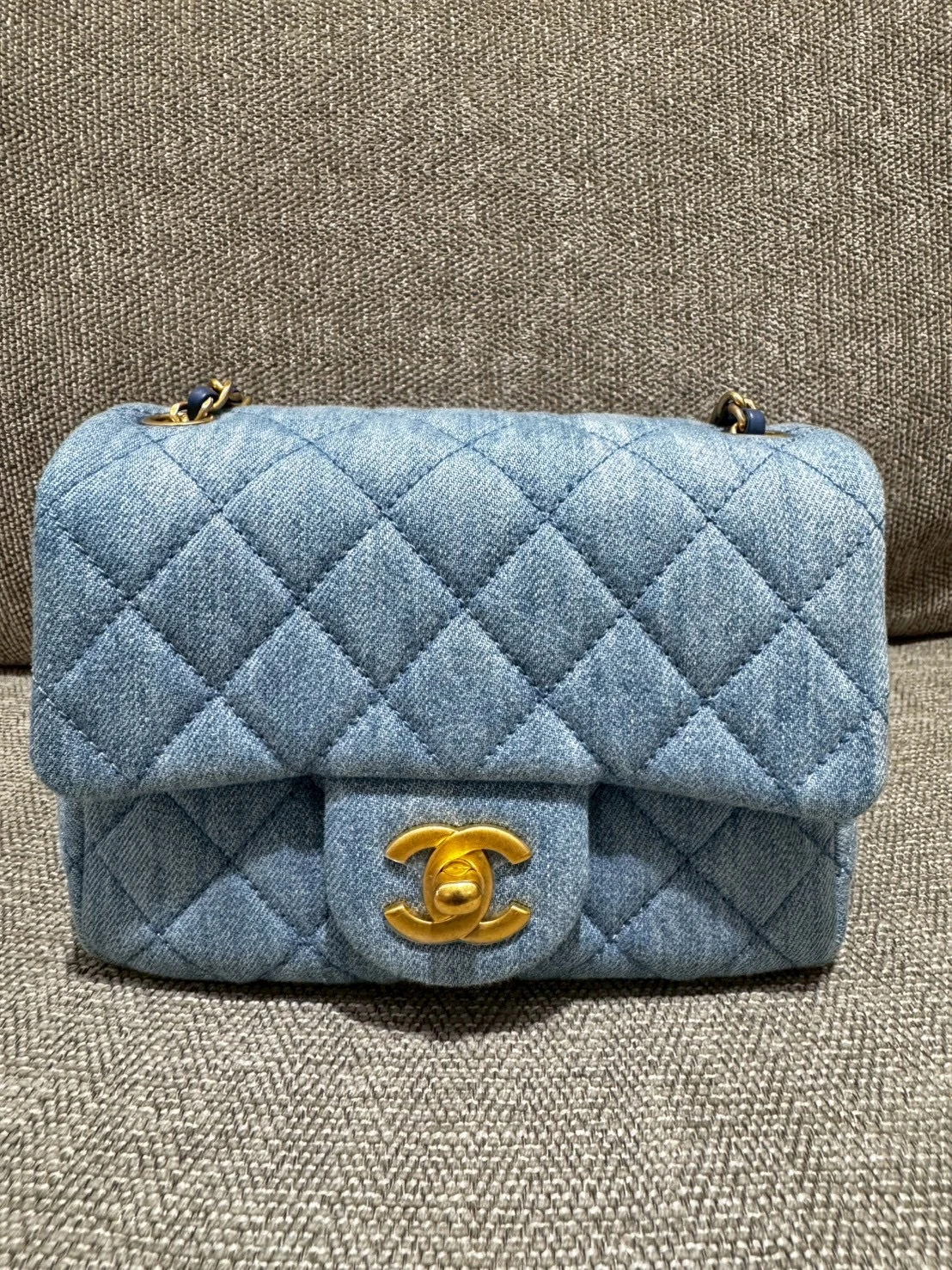 CHANEL 牛仔 金釦 金球 方胖 mini coco 