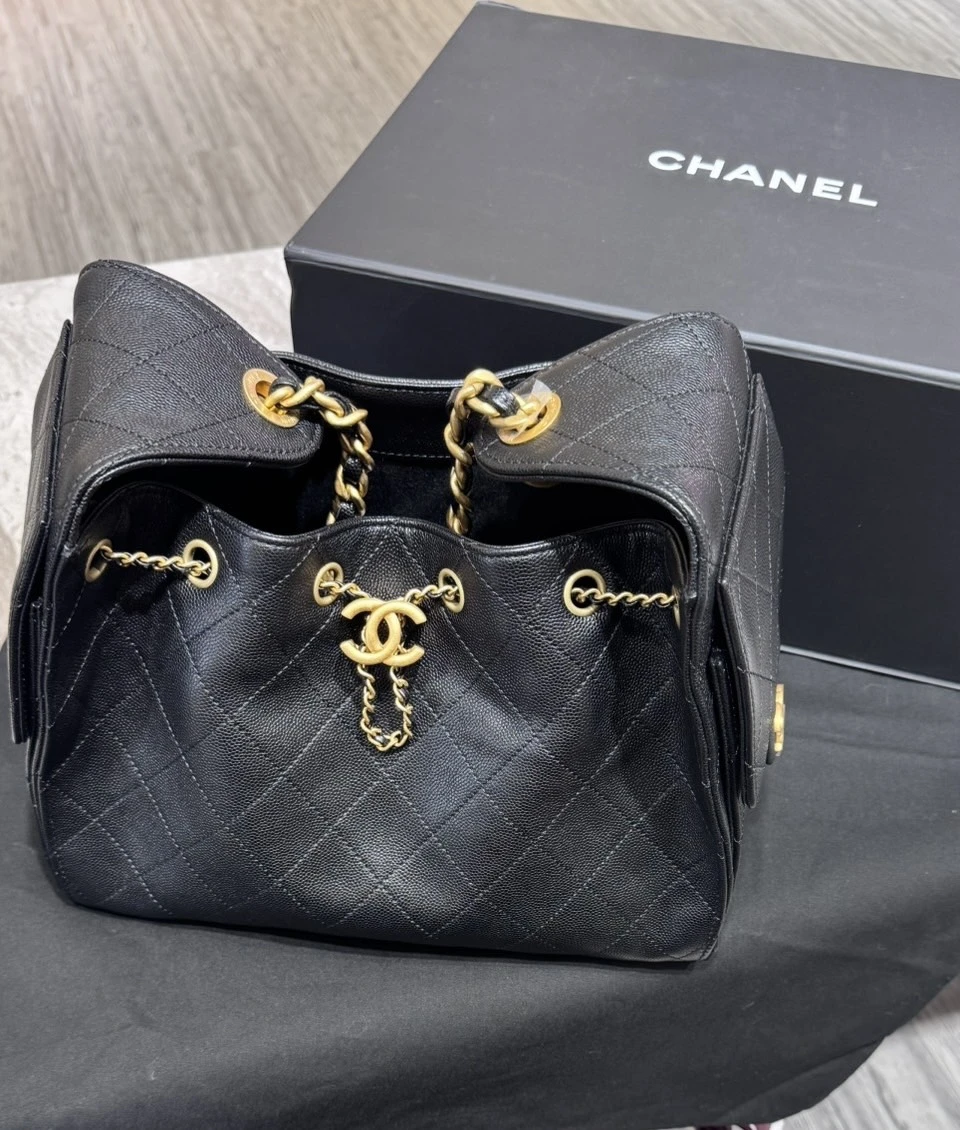 Chanel  mini 25 黑金 荔枝牛皮