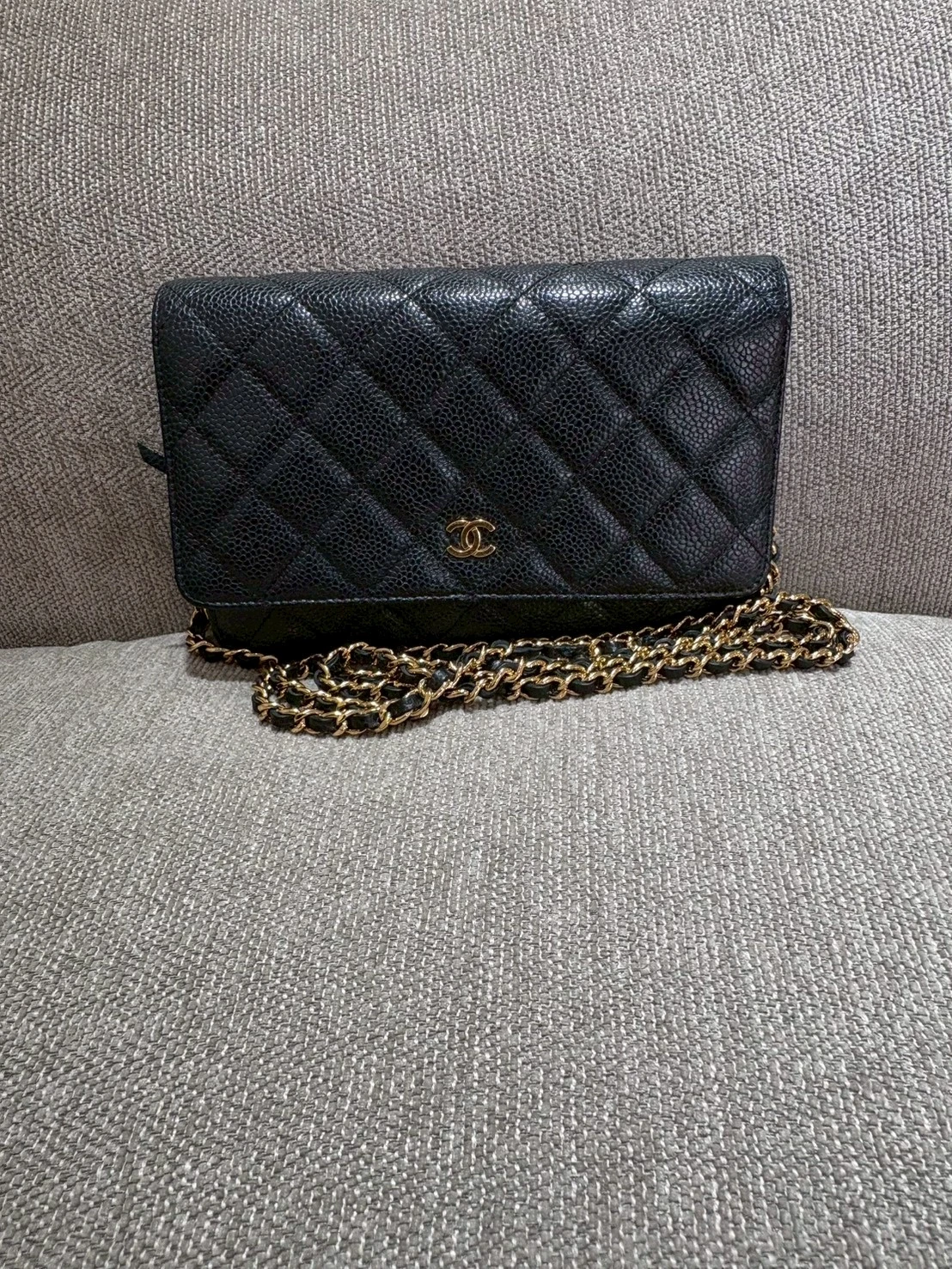 CHANEL  黑金荔枝牛皮菱格紋Woc