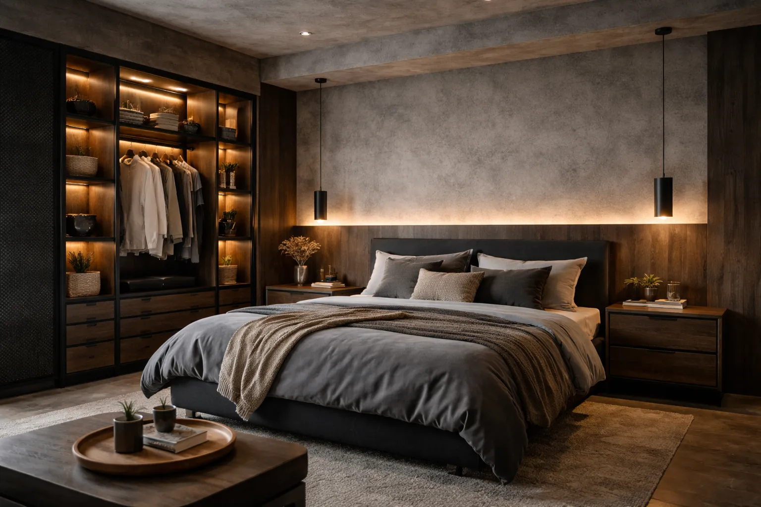 工業風臥室系統衣櫃設計 開放式收納與吊掛結合 提升空間收納機能