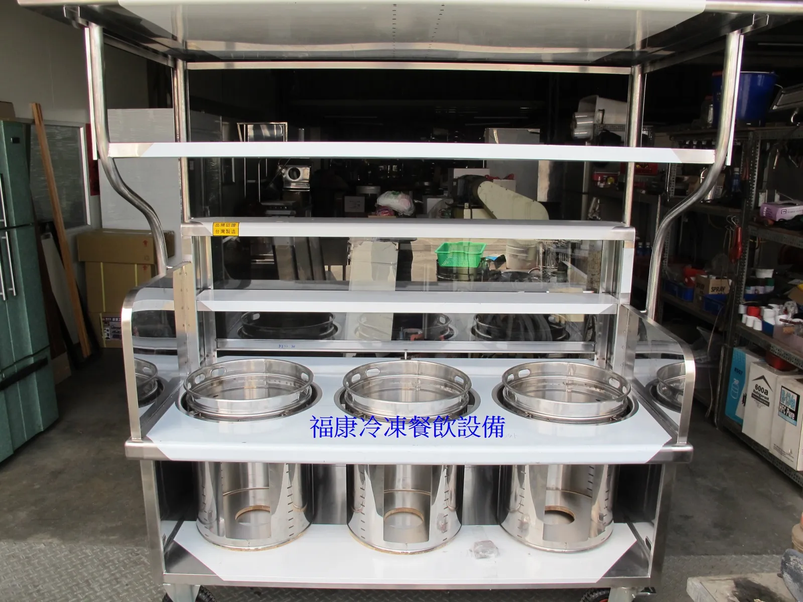 三孔煮麵機/煮麵台玻璃吧檯+屋頂+防風網架高 +左右隔板訂製品/三洞