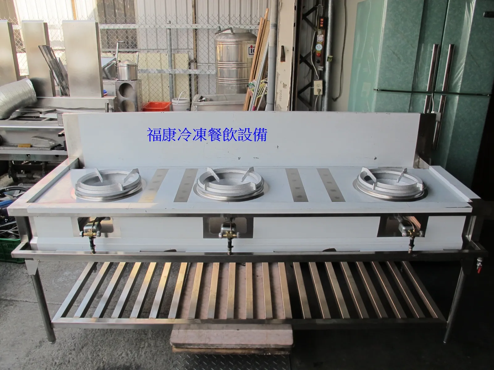 213cm訂製三口炒台 304#不锈鋼1.0mm厚/滴水盤、油溝、快速爐