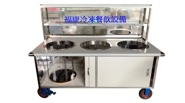 訂製營業用移動式 玻璃吧檯餐車2尺8x5尺8三洞/三孔/煞車輪/煮麵機