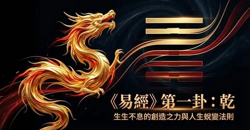 易經》第一卦「乾卦」象徵天，代表剛健、創造與生生不息的力量。