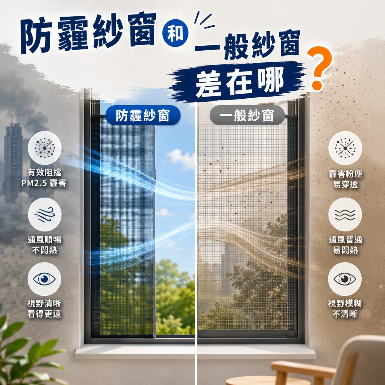 防霾紗窗和一般紗窗差在哪？｜防霾紗窗安裝｜高雄防霾紗窗安裝｜