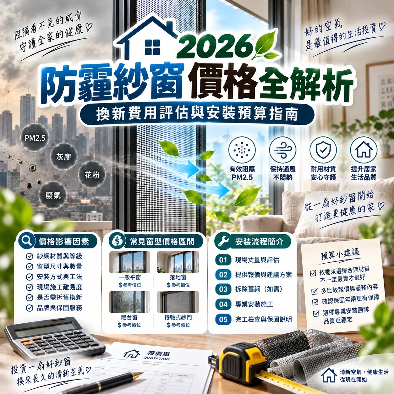 2026 防霾紗窗價格全解析：換新費用評估與安裝預算指南