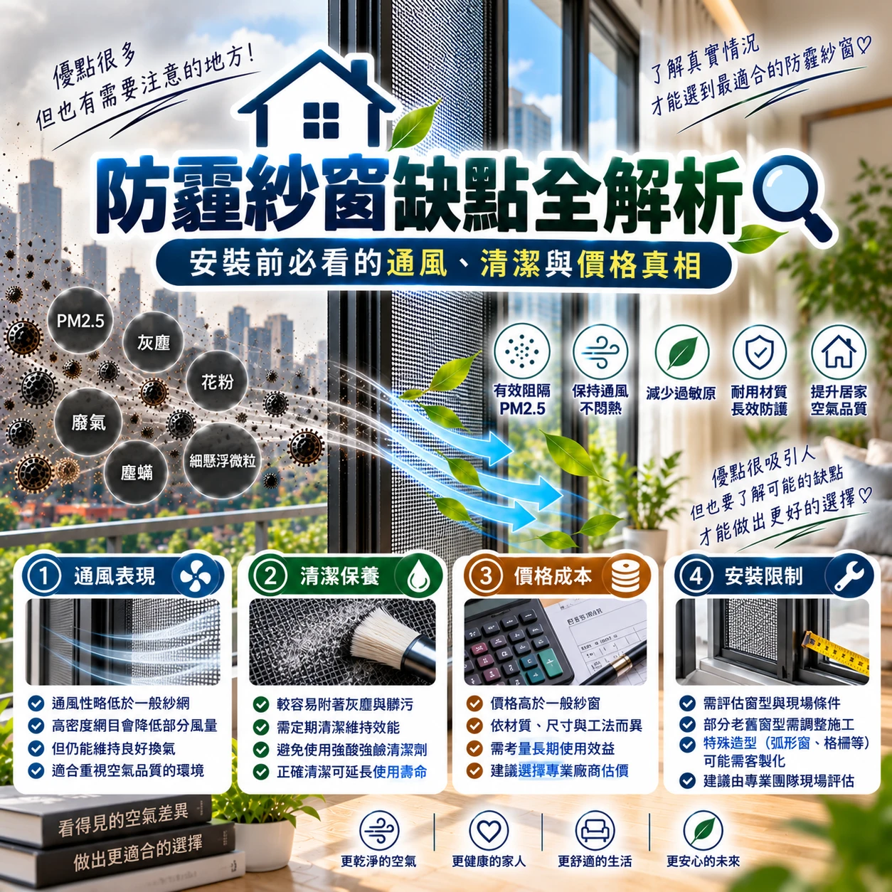 防霾紗窗缺點全解析：安裝前必看的通風、清潔與價格真相