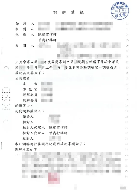 勞資糾紛!恭喜當事人調解成立