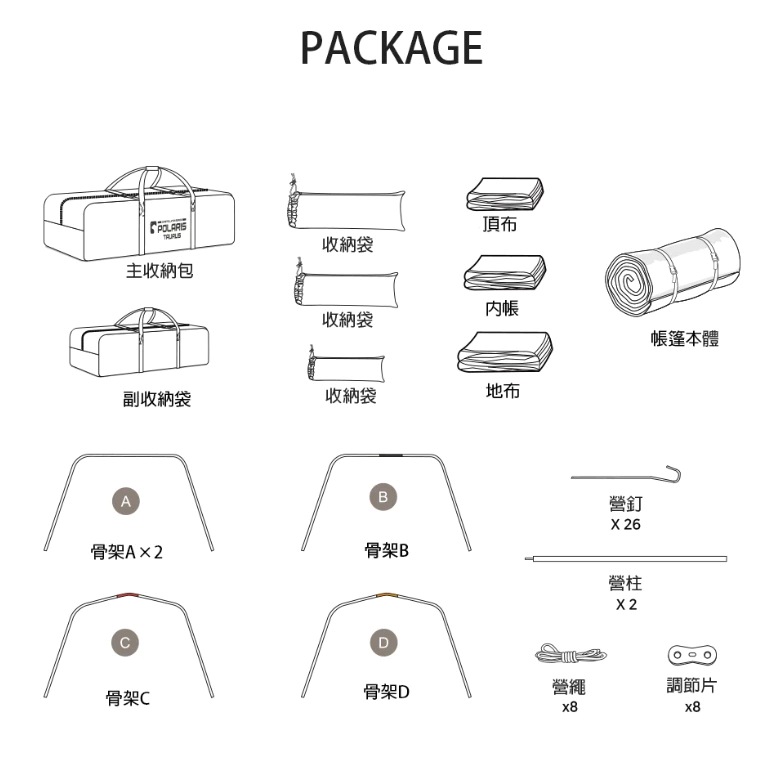 POLARIS北極星 TAURUS Beta 金牛座帳篷【綠色工場】別墅帳 一房一廳 四季帳 露營帳篷 四人帳 黑膠頂布