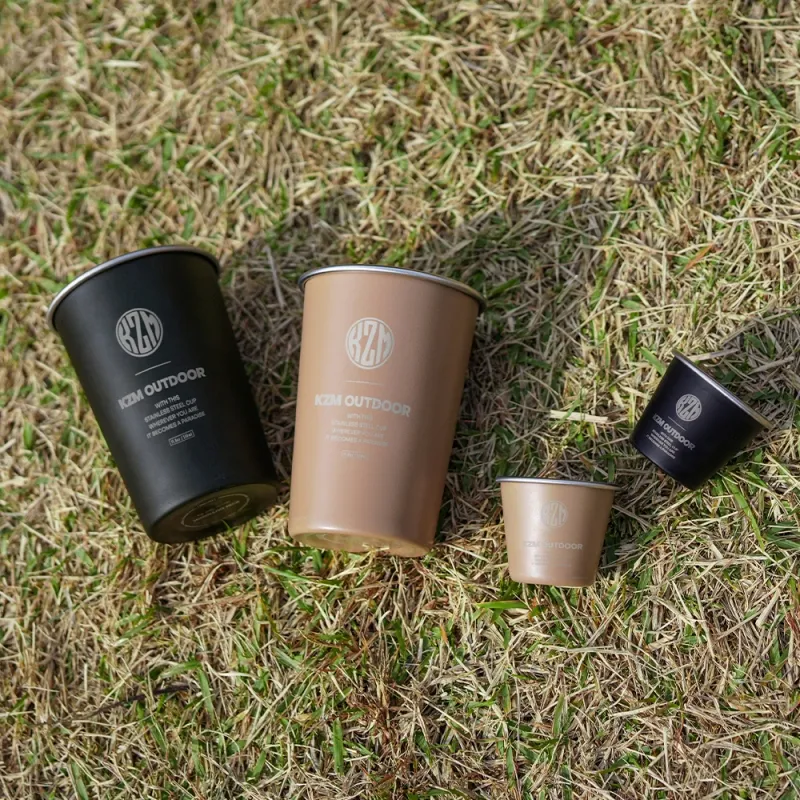 【綠色工場】KAZMI KZM 工業風304不鏽鋼套杯8件組 不鏽鋼杯 酒杯 飲料杯 露營用杯 水杯 附收納袋