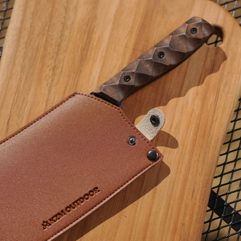 【綠色工場】KAZMI KZM 職人料理刀 3CR13不鏽鋼刀 胡桃木柄 露營刀具 野炊刀具 附皮革收納套