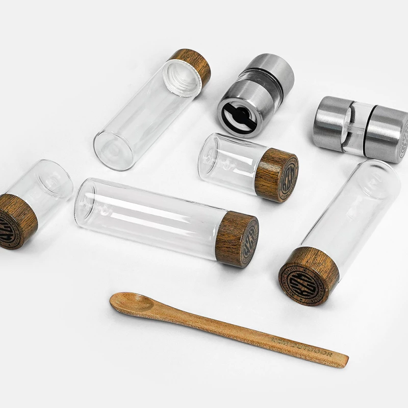 KAZMI KZM 工業風玻璃調味罐組 S/M【綠色工場】調味料組 收納袋 置物袋 附研磨器、玻璃調味罐