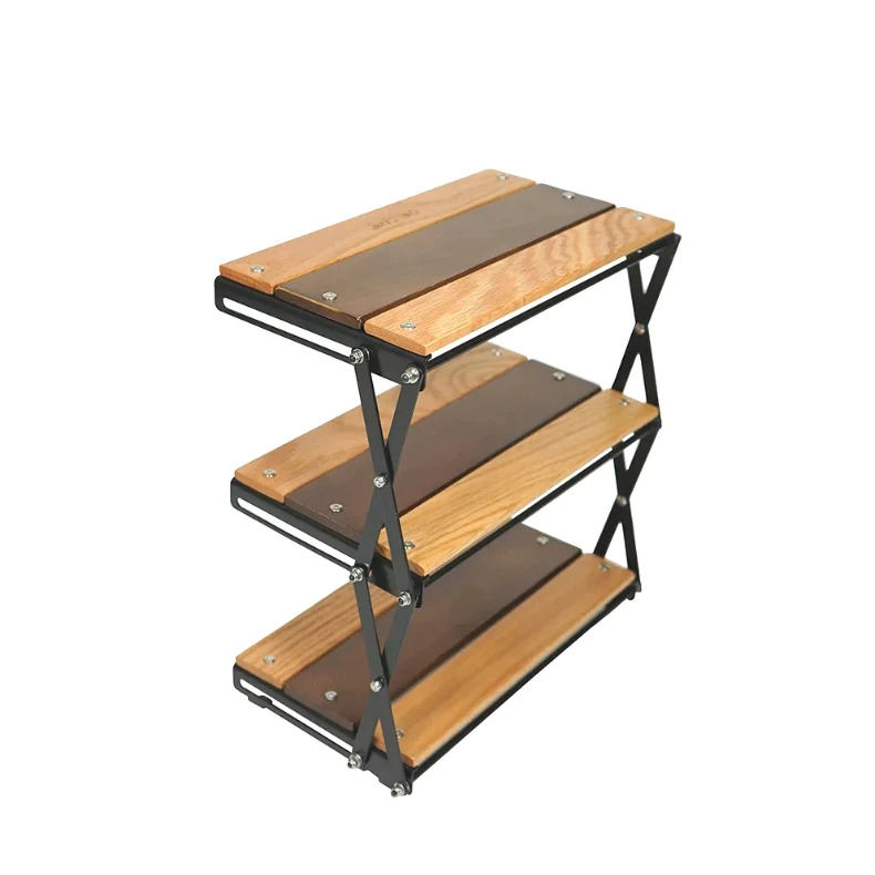 Owl Camp 桌面三層折疊置物架 DSR【綠色工場】置物架 實木層架 三層架 迷你層架 堆疊 附收納袋