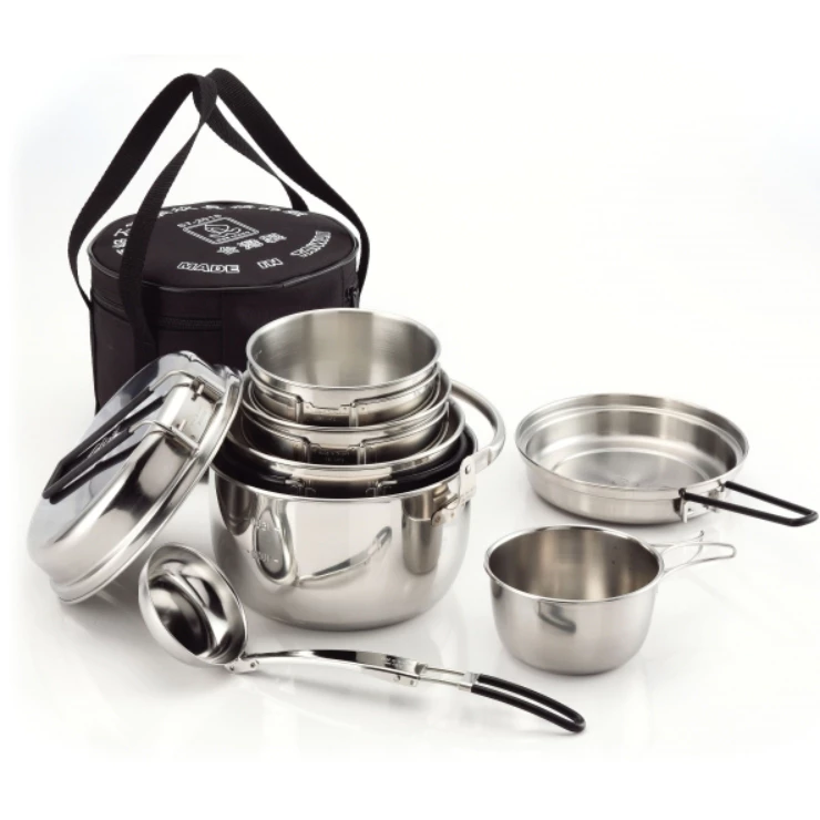 文樑 頂級不銹鋼精品組【綠色工場】台灣製 露營5入鍋具組 湯碗 不鏽鋼鍋 飯碗 鍋具組 套鍋組 附贈湯杓 ST-2020