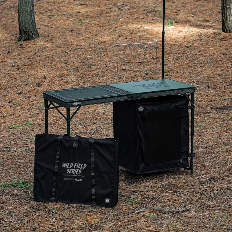 KAZMI KZM 工業風行動廚房【綠色工場】餐廚桌 摺疊行動廚房 露營桌 烹煮炊事 鋁合金/鋼網桌 收納桌 附收納袋