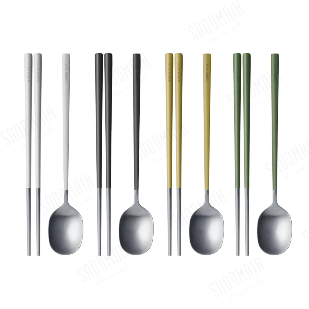 仙德曼 露營餐具組４套入（附收納網袋）【綠色工場】湯匙 筷子 衛生筷 316不鏽鋼 便攜餐具 扁筷 韓式美學