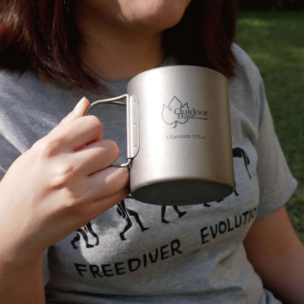 OutdoorBase 野夫炊煙純鈦雙層隨行杯【綠色工場】鈦杯 隔熱杯 水杯 鈦馬克杯 鈦金屬 露營杯