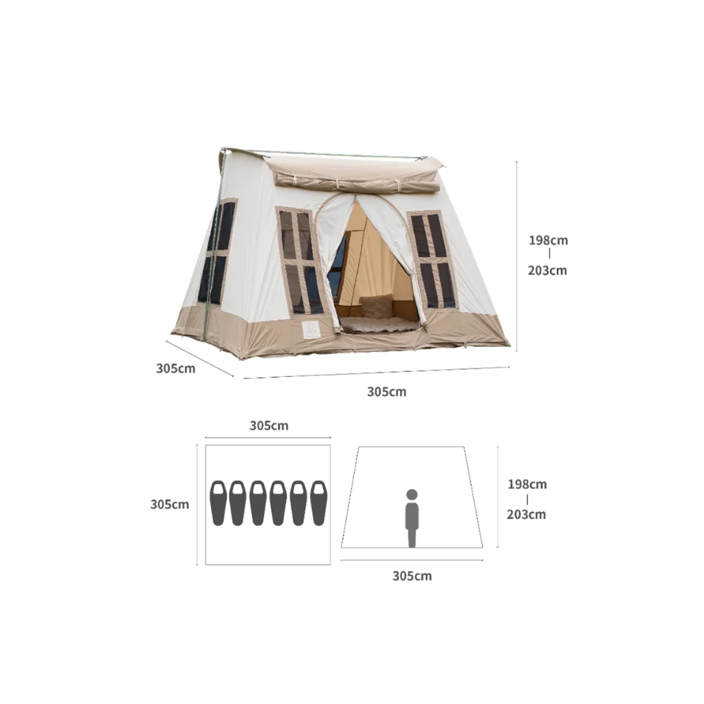 S’more Dolce Lodge溫馨屋型帳4~6人 【綠色工場】春帳 奶茶色 (帳+營柱)