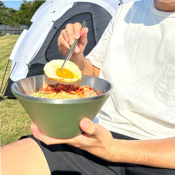 【綠色工場】仙德曼 SADOMAIN 雙層304不鏽鋼笠形碗公/湯碗組 附收納網袋 露營碗 收納碗 不鏽鋼碗 餐碗