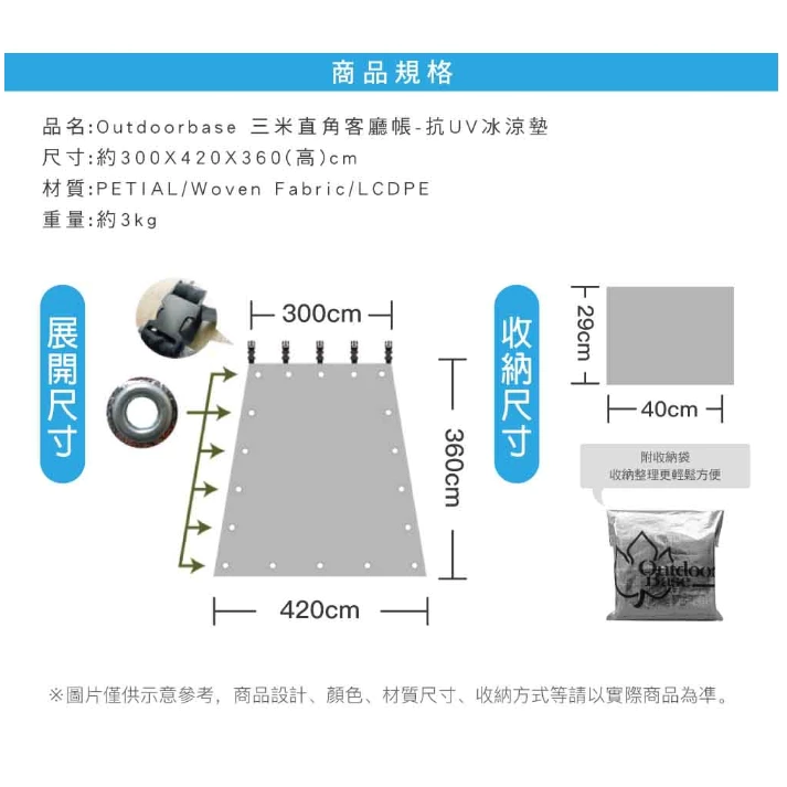 OutdoorBase 抗UV冰涼墊【綠色工場】隔熱墊 防曬墊 多層防曬隔熱 (抗UV/IR)墊 內附收納袋-21652