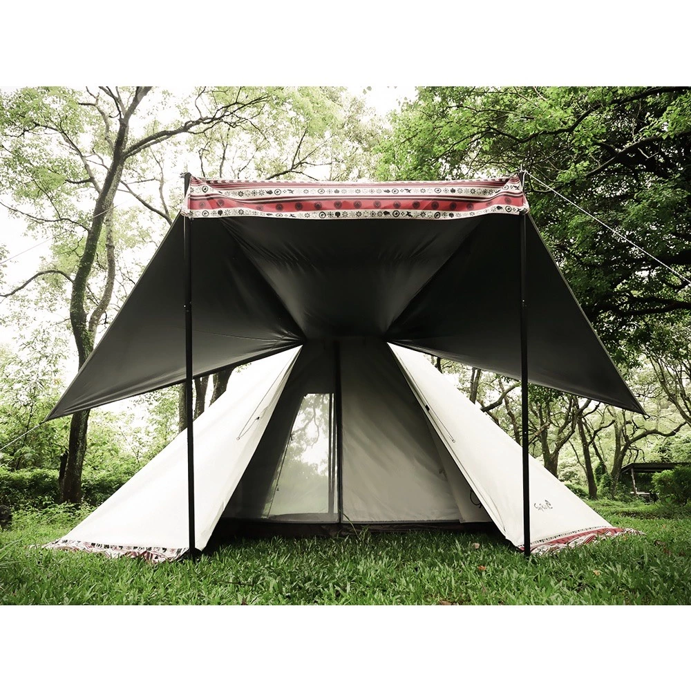 【綠色工場】OutdoorBase 2022新品~彩繪天空 精靈帳篷 (紅圖騰/藍圖騰) 黑膠帳 印地安帳 露營帳 圖騰