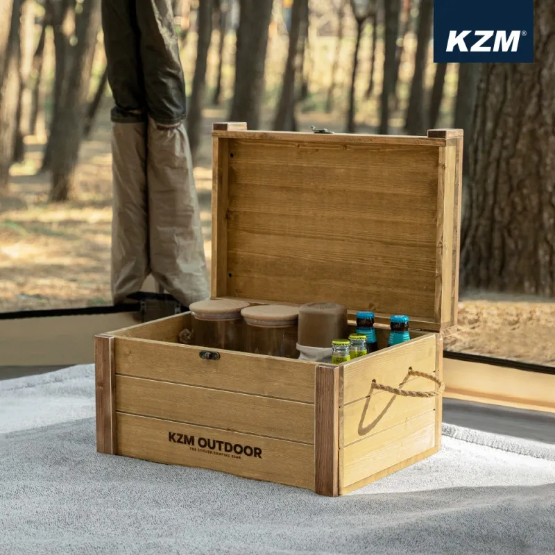 【綠色工場】KAZMI KZM 手作原木收納箱 韓國製 實木收納箱 收納盒 露營收納盒 置物箱 野餐盒 實木箱
