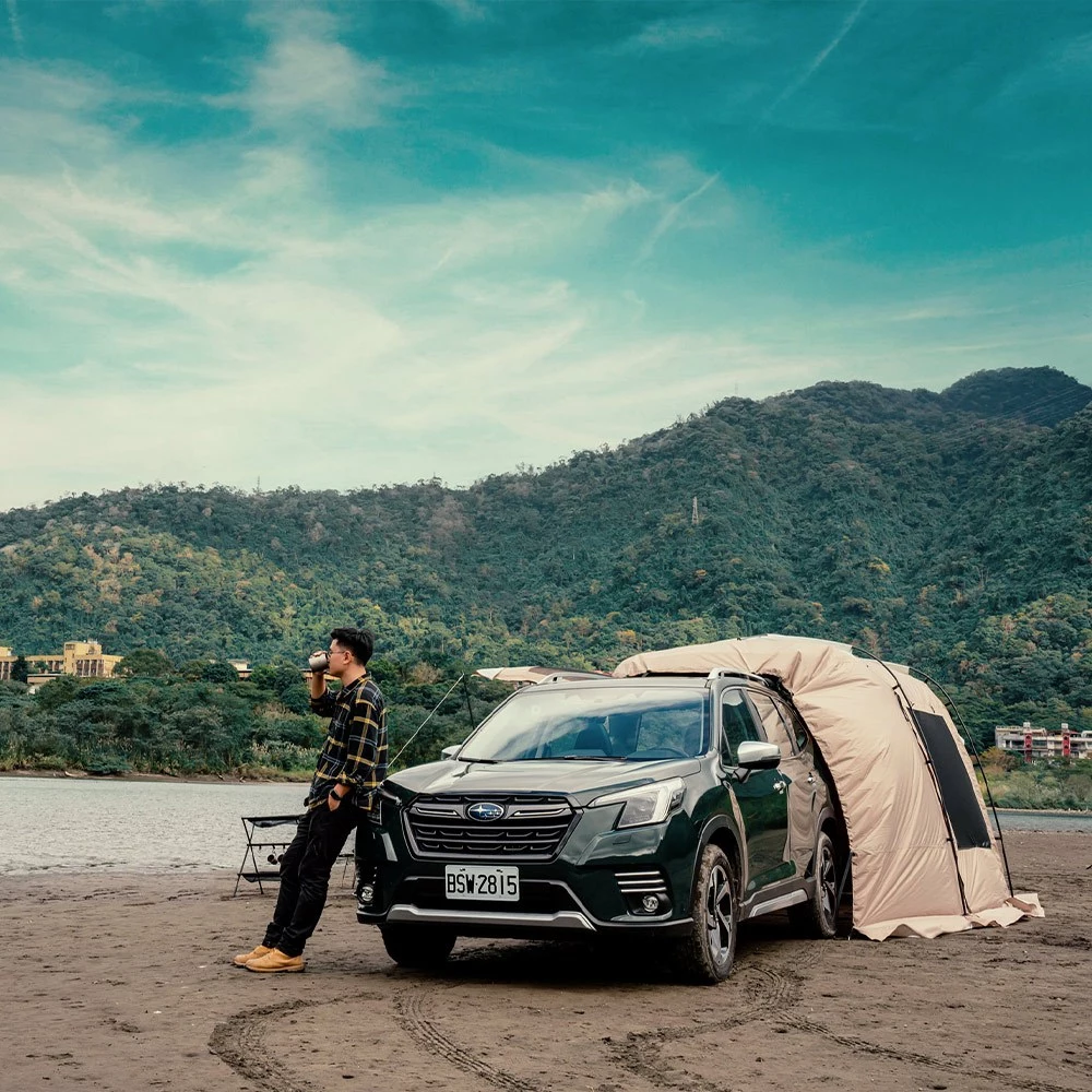 OutdoorBase 沙丘車尾帳【綠色工場】有雪裙新款 車後帳 車用客廳帳 車宿車泊 快速搭建 寬敞