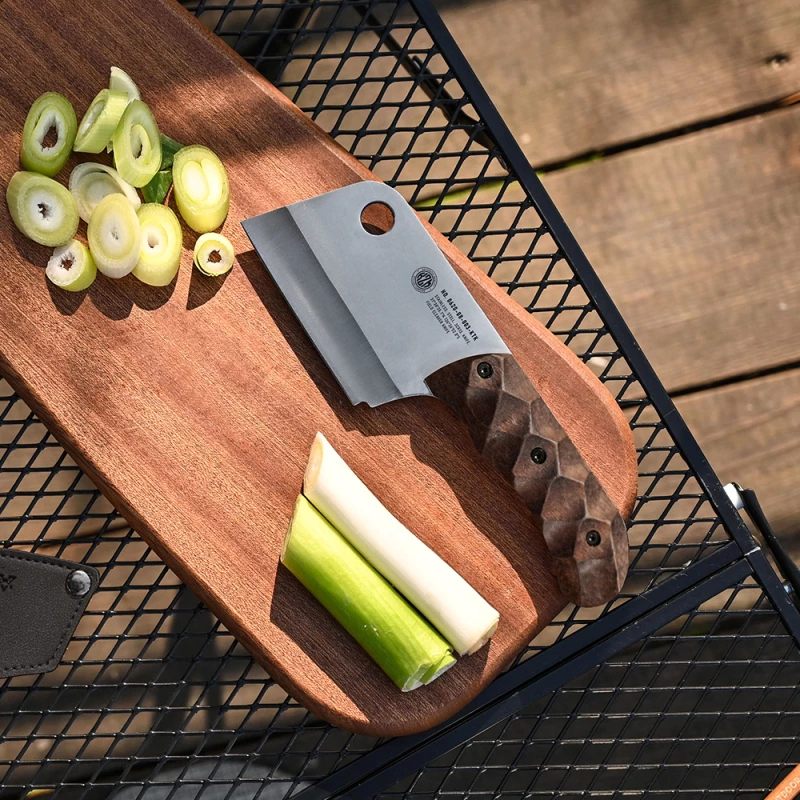 【綠色工場】KAZMI KZM 工業風木柄料理刀 3CR13不鏽鋼刀 胡桃木柄 露營刀具 野炊刀具 附皮革收納套