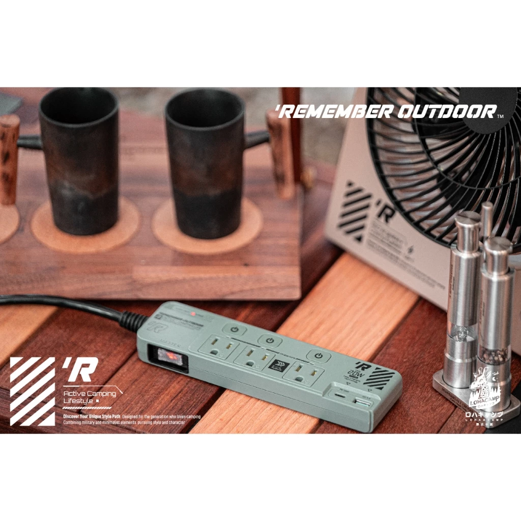 樂活不露 機甲風延長線【綠色工場】3口3孔 2米線長 動力線 自動斷電保護 Type-C孔位 軍風風格 獨立開關