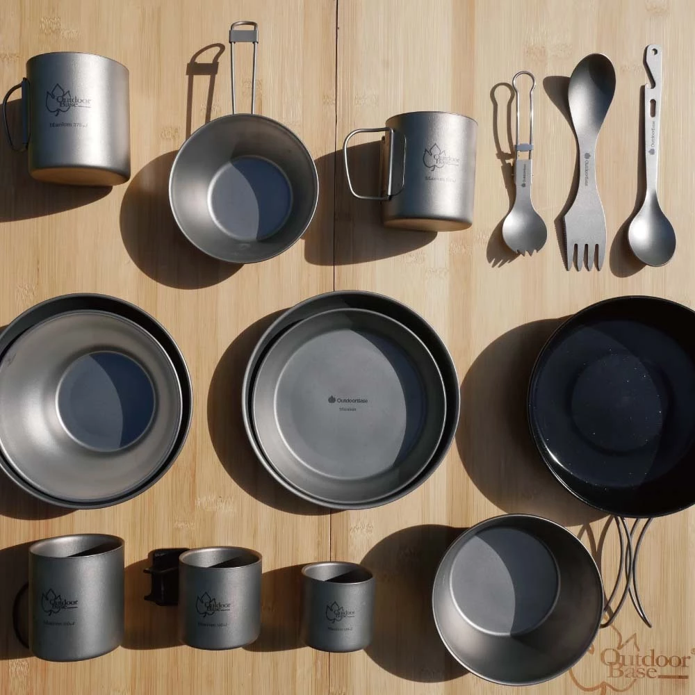 OutdoorBase 野夫炊煙純鈦雙層隨行杯【綠色工場】鈦杯 隔熱杯 水杯 鈦馬克杯 鈦金屬 露營杯