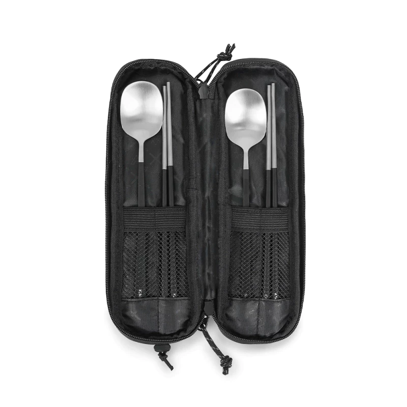 KZM 工業風餐具組2P/4P【綠色工場】露營餐具 餐廚具 304不鏽鋼 筷子 湯匙 叉子 附專用收納袋