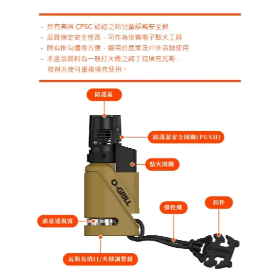 O-Grill GJ-200 安全防風打火機 沙綠2入組【綠色工場】打火機 1300°C藍色火焰 兩段式點火 台灣製