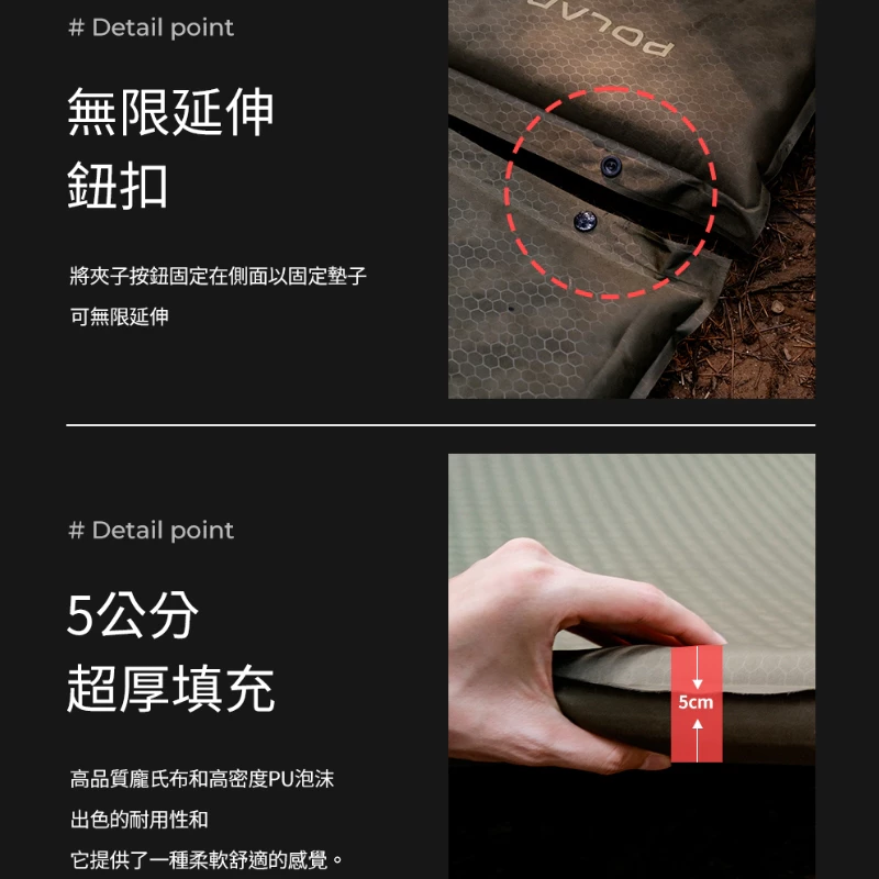 POLARIS北極星 COMFY自動充氣睡墊單/雙人【綠色工場】 充氣睡墊 露營睡墊 乳膠墊 充氣床 睡墊 氣墊床