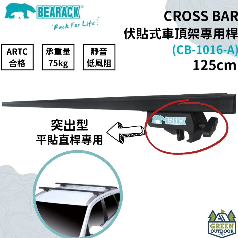 【綠色工場】Bearack 熊牌 CB-1016-A 125 cm 伏貼式車頂架專用桿(黑) 車頂架 橫桿 行李架 台灣