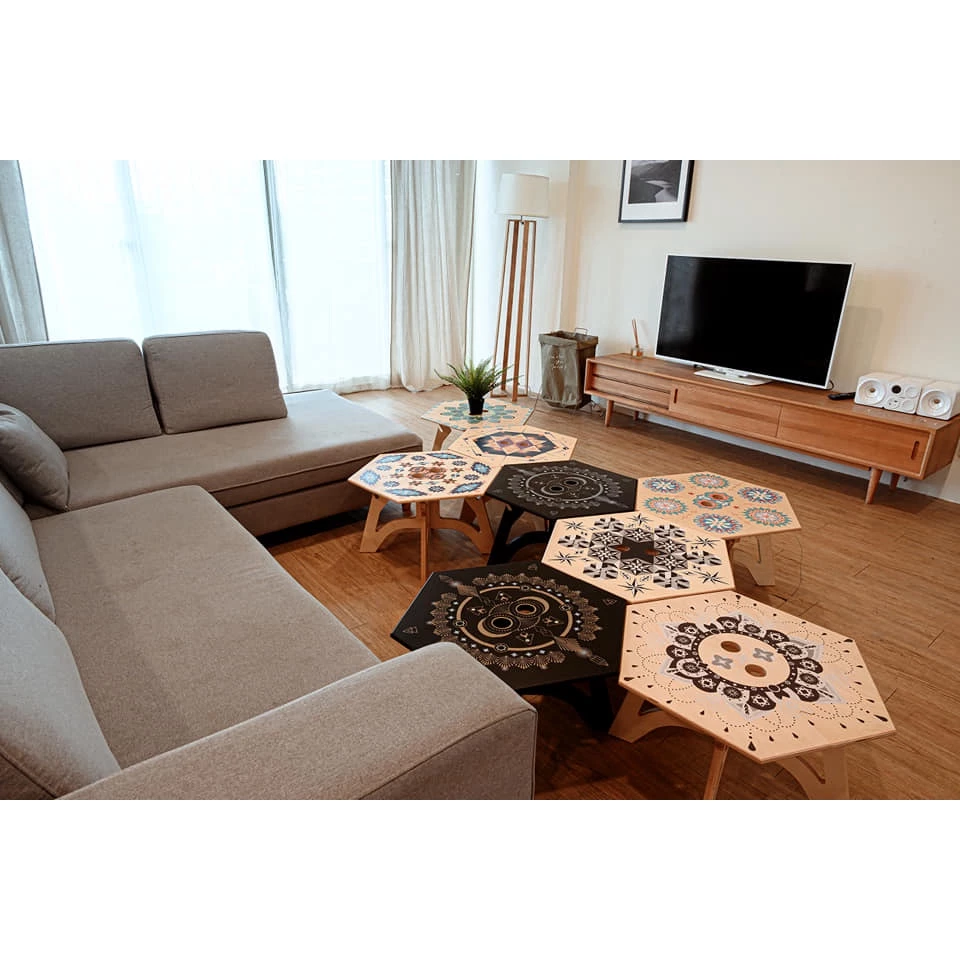 【綠色工場】TKS 六角蜂巢小桌 實木桌 露營桌 茶几 六角桌 帳內桌 木紋桌 露營小桌 居家茶几 家飾擺設 露營 戶外