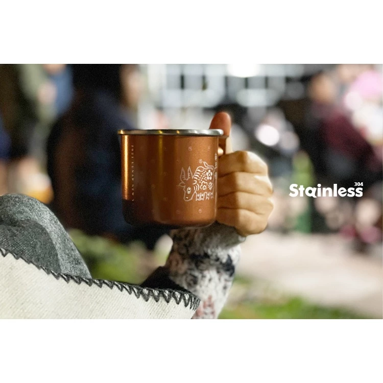 【綠色工場】Truvii 木柄白鐵杯400ml ~~辛丑金牛杯 咖啡杯 馬克杯 不銹鋼杯 露營 戶外