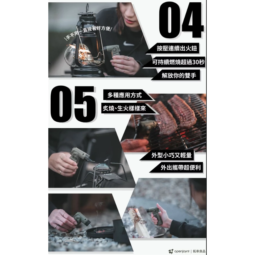 拓幸良品 軍規防風點火器【綠色工場】Openjoynt 打火機 1300°C藍色火焰 兩段式點火 連續點火裝置